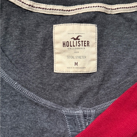 NWT - Set of 3 Hollister Henley’s. Gray, Cream, and Red Long Sleeve Tops - Picture 2 of 7
